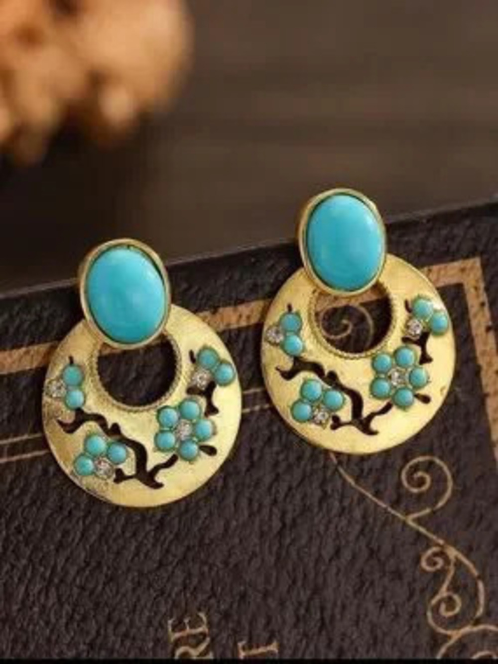 Vintage Turquoise Blossom Medallion Earrings